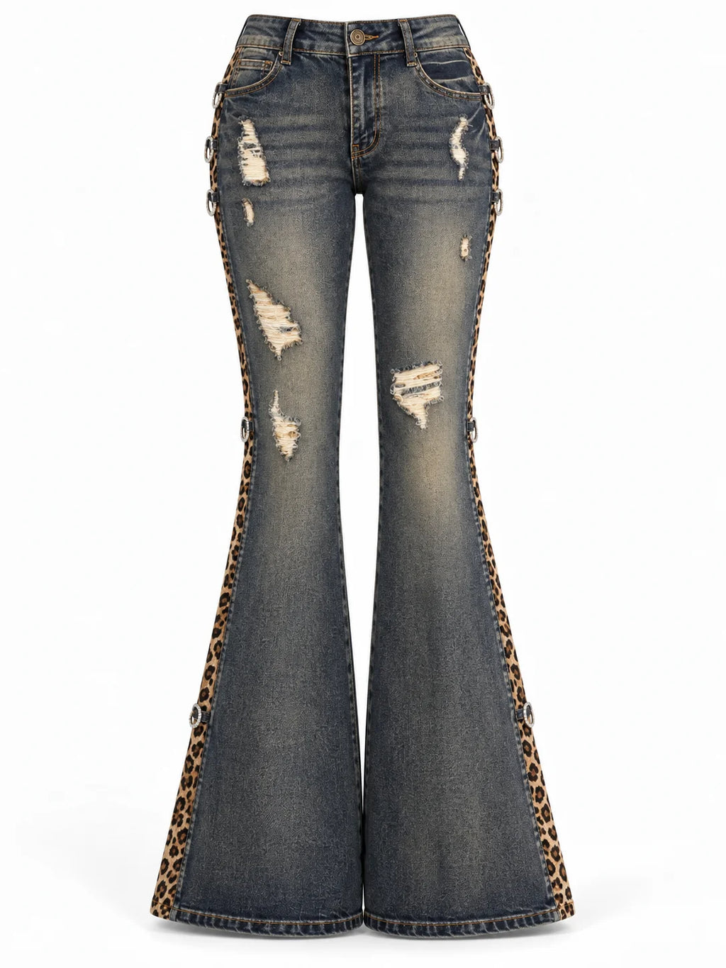 Leopard Rivet Flare Jeans