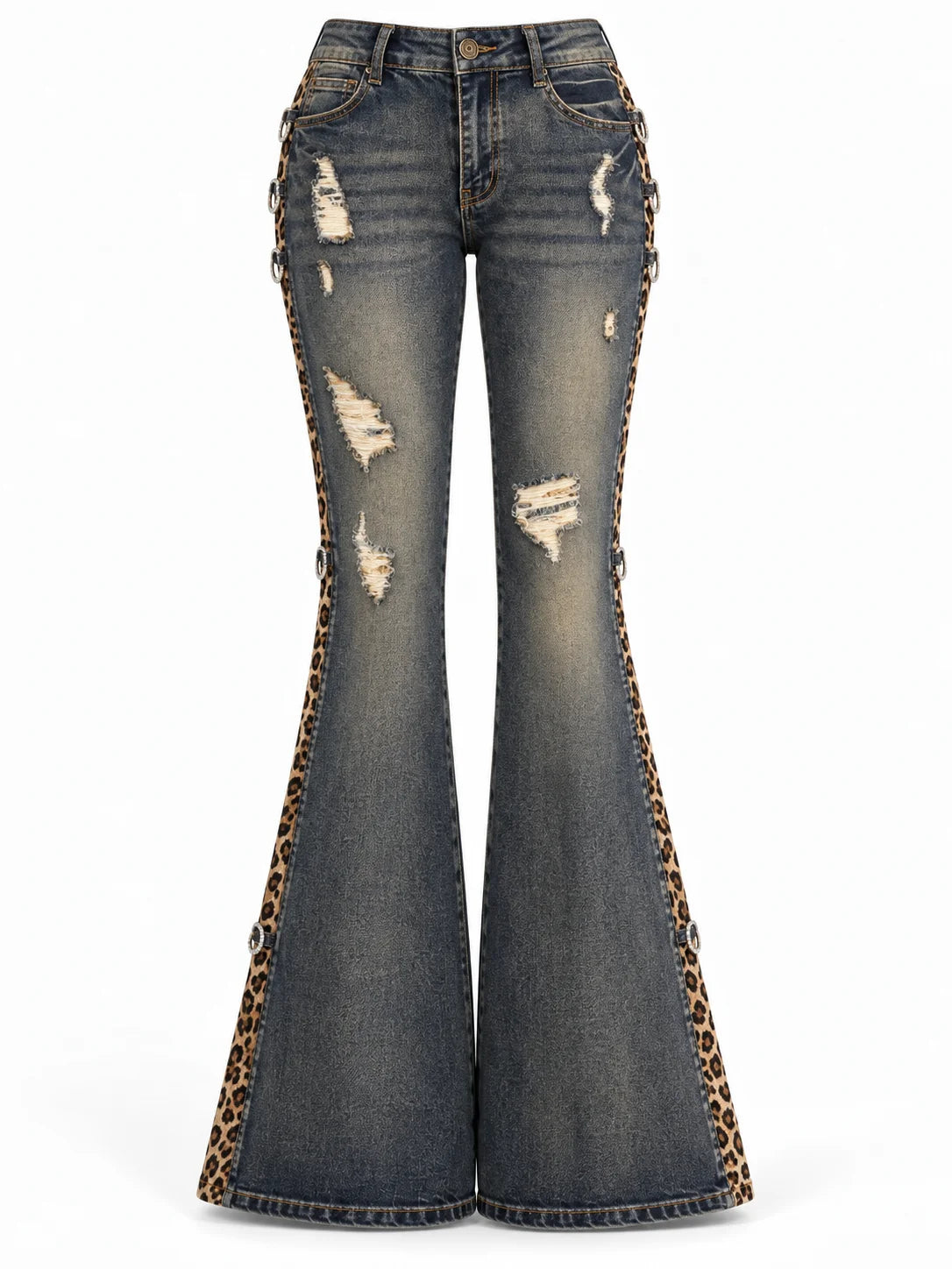Leopard Rivet Flare Jeans