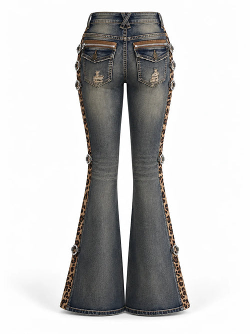 Leopard Rivet Flare Jeans