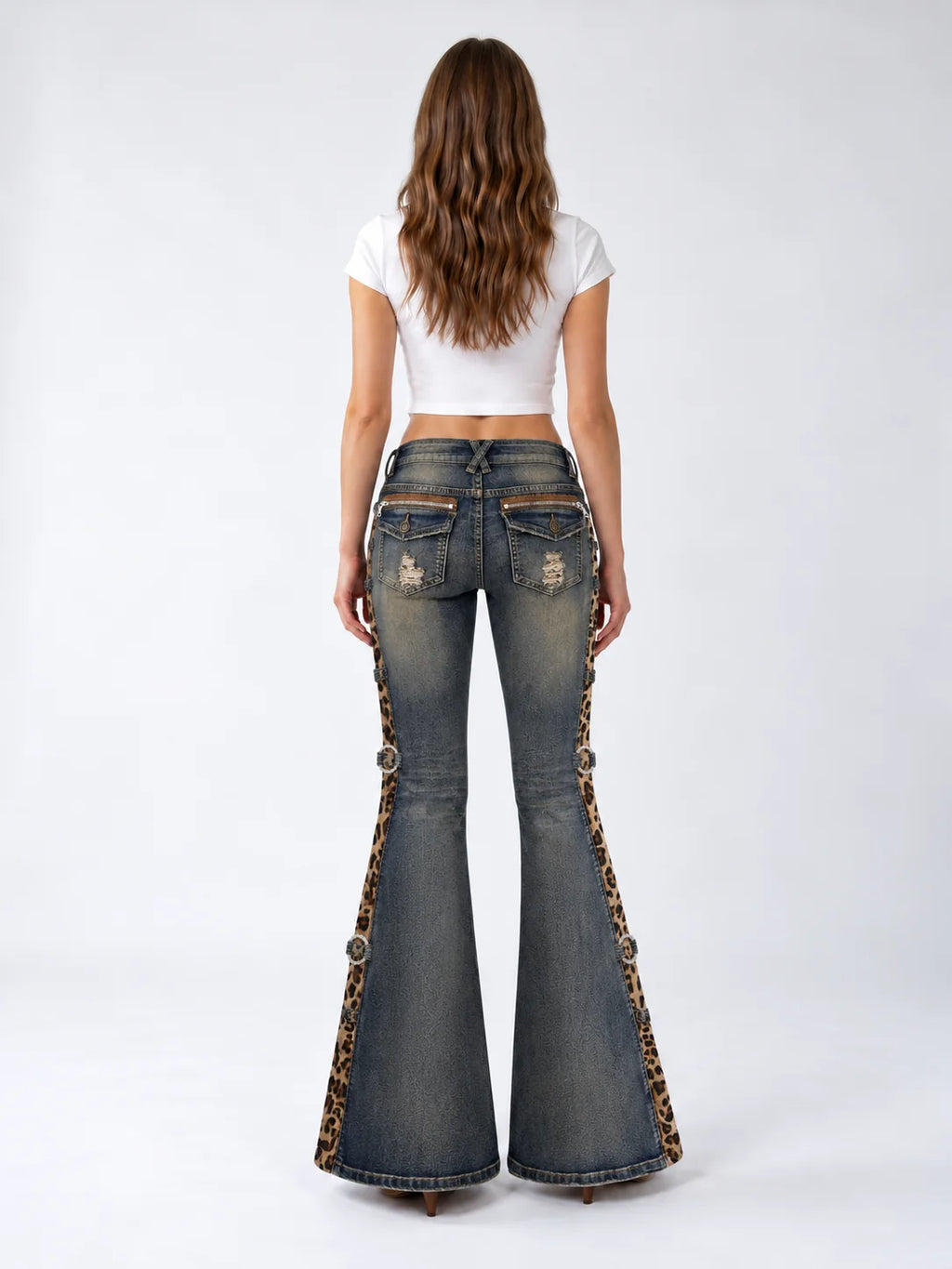 Leopard Rivet Flare Jeans