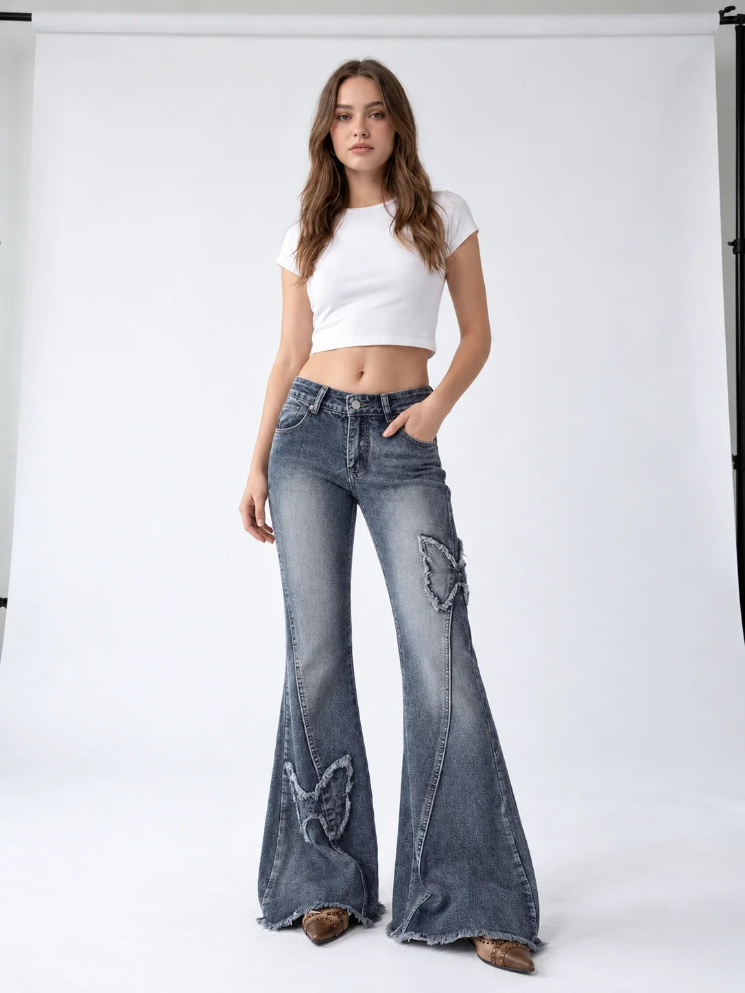 Butterfly Patch Flare Jeans