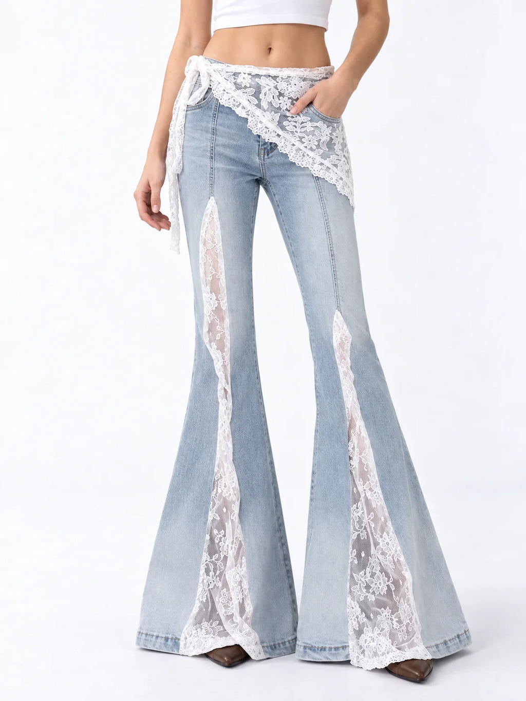Lace Wrap Flare Jeans