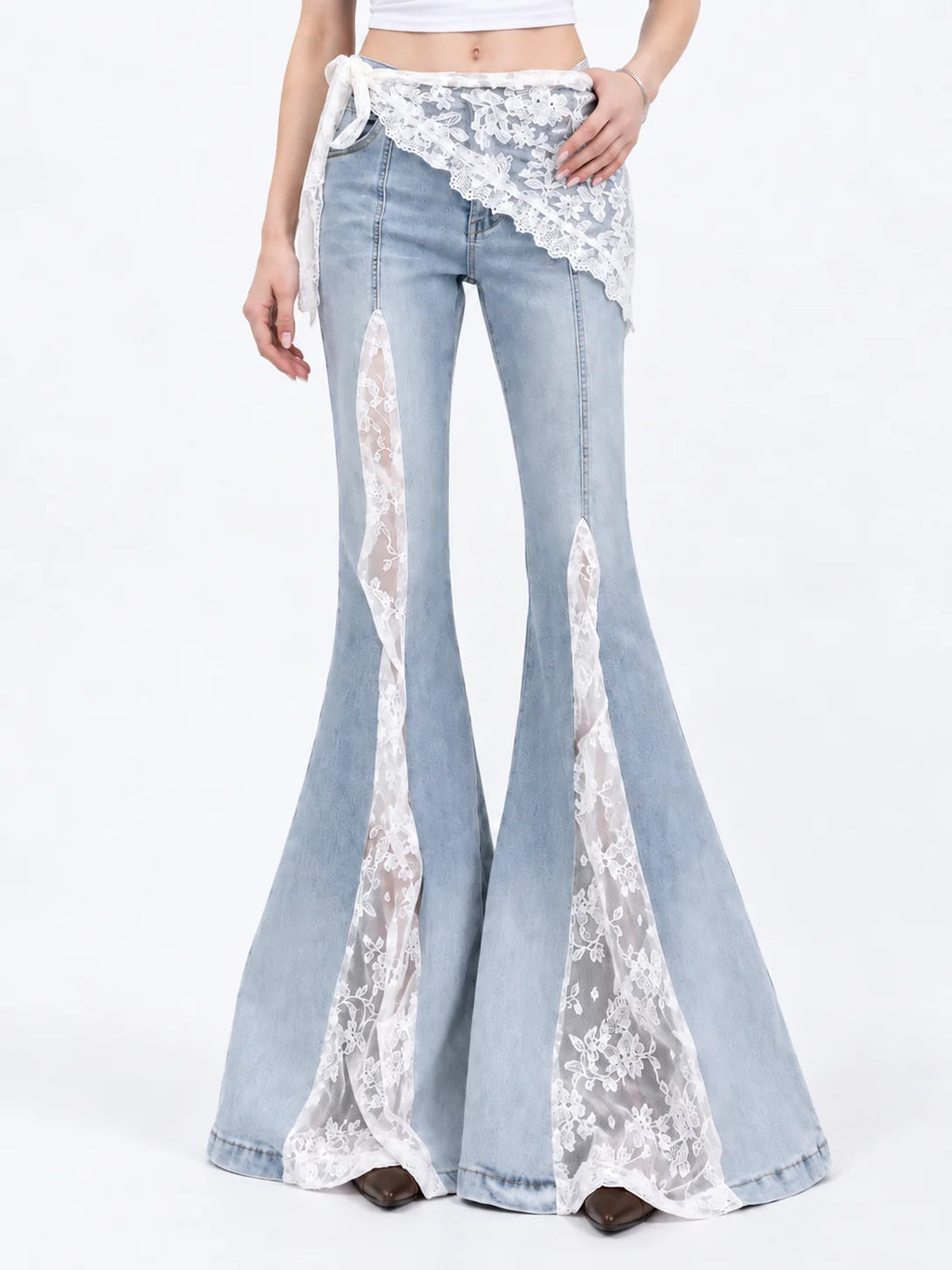 Lace Wrap Flare Jeans