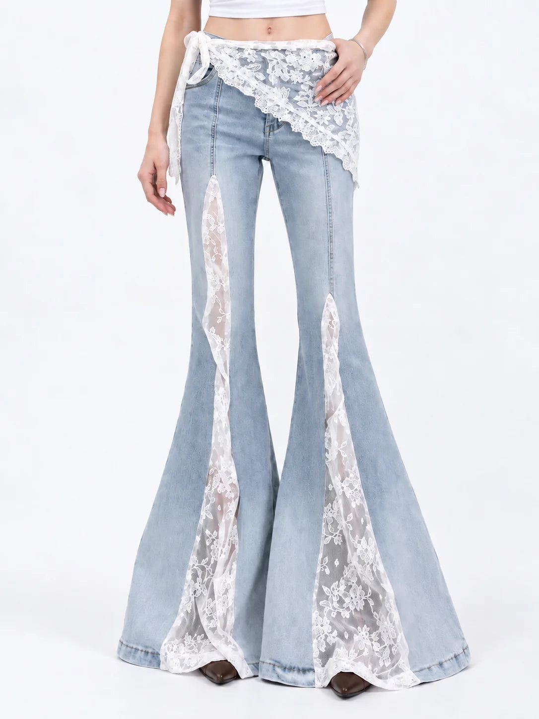 Lace Wrap Flare Jeans