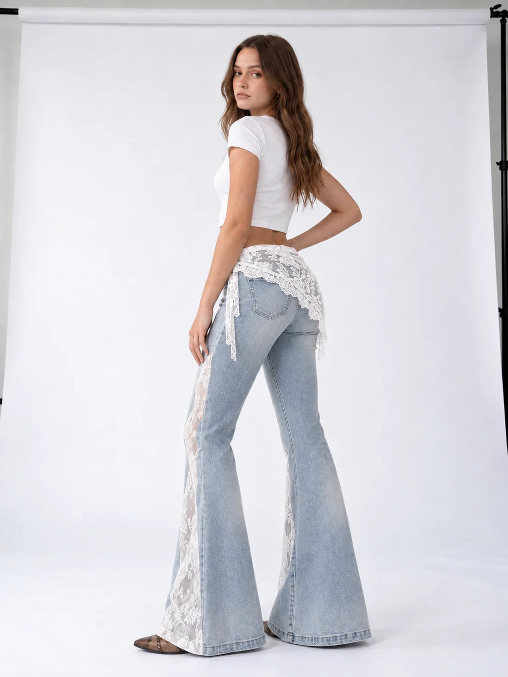 Lace Wrap Flare Jeans
