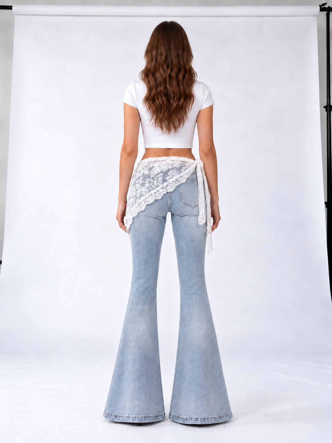 Lace Wrap Flare Jeans